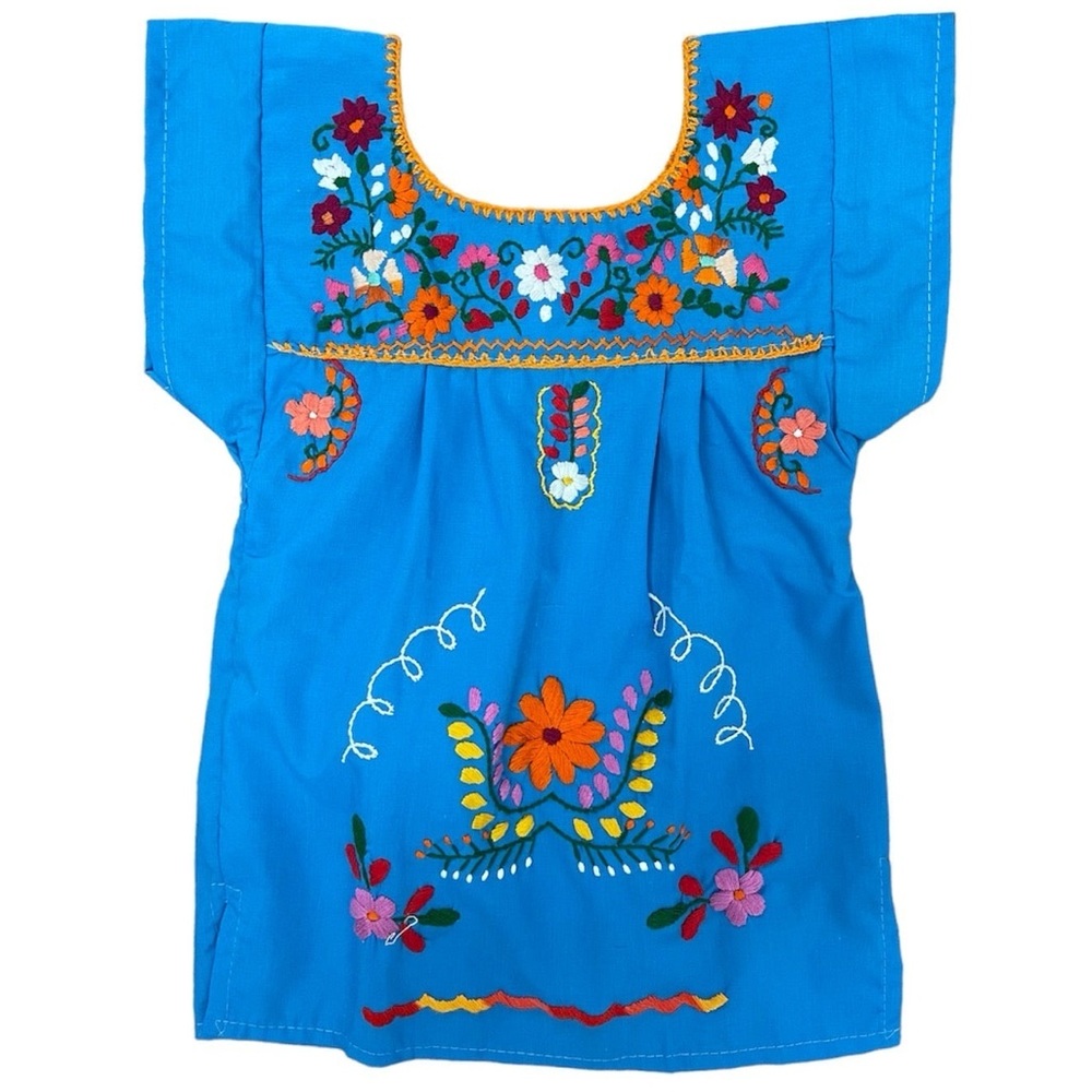 Mexican Puebla Girls Turquoise Dress